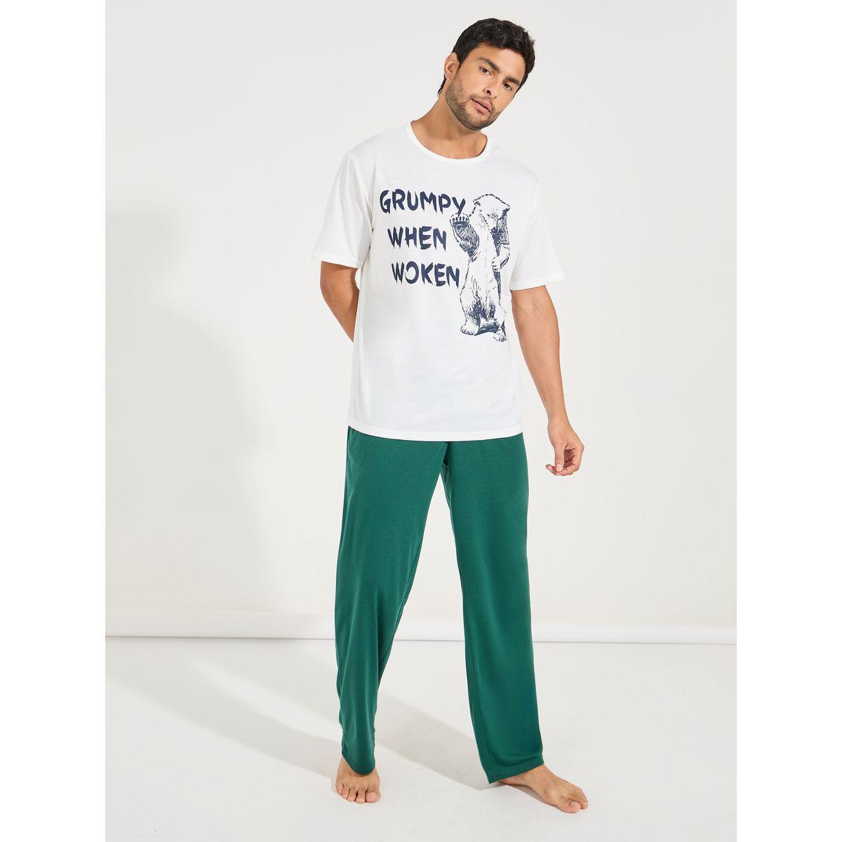 Styli Unwind Graphic Print T-Shirt & Solid Pyjama Set-men-clothing-nightwear-sets-image-1