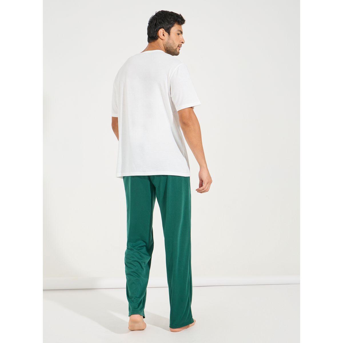 طقم من بنطال بيجاما سادة مع تيشيرت بطبعة جرافيك-men-clothing-nightwear-sets-image-5