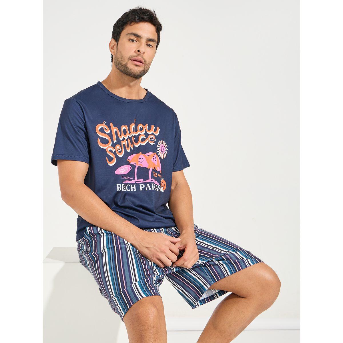Styli Unwind Graphic Print T-Shirt & Striped Shorts Set-men-clothing-nightwear-sets-image-1