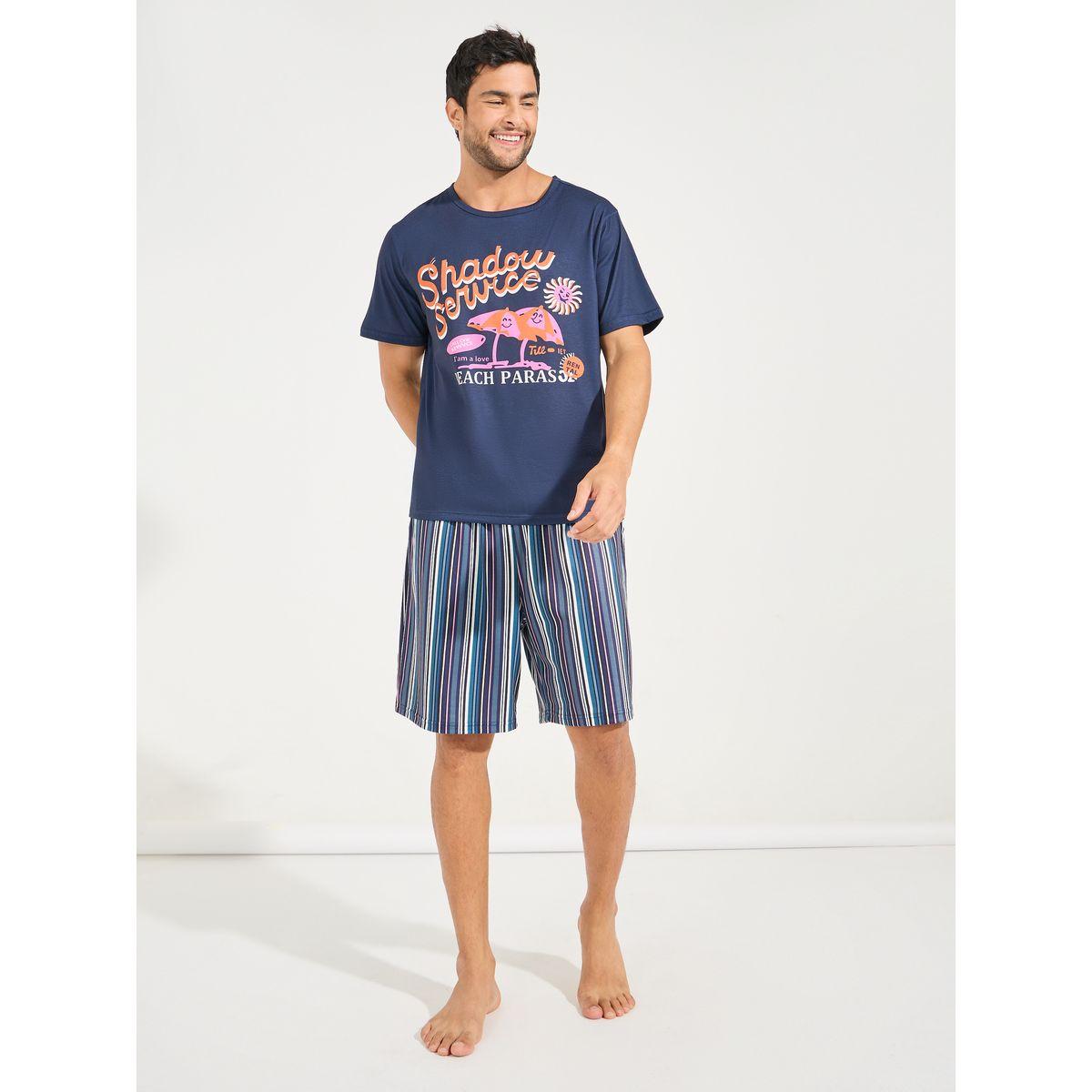 Styli Unwind Graphic Print T-Shirt & Striped Shorts Set-men-clothing-nightwear-sets-image-2