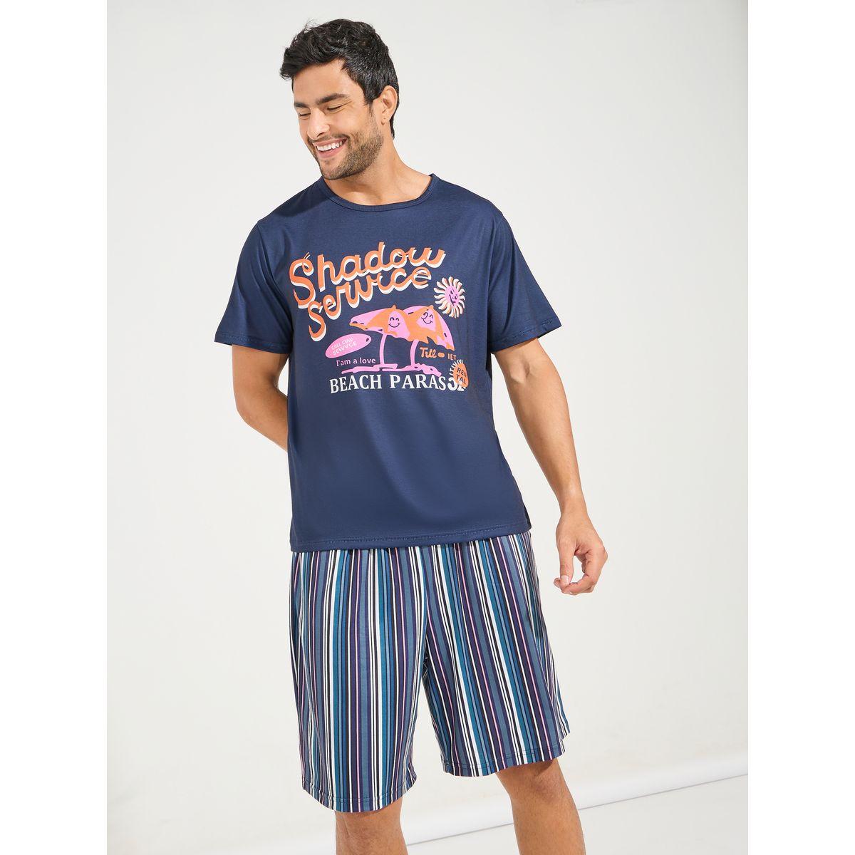 Styli Unwind Graphic Print T-Shirt & Striped Shorts Set-men-clothing-nightwear-sets-image-3
