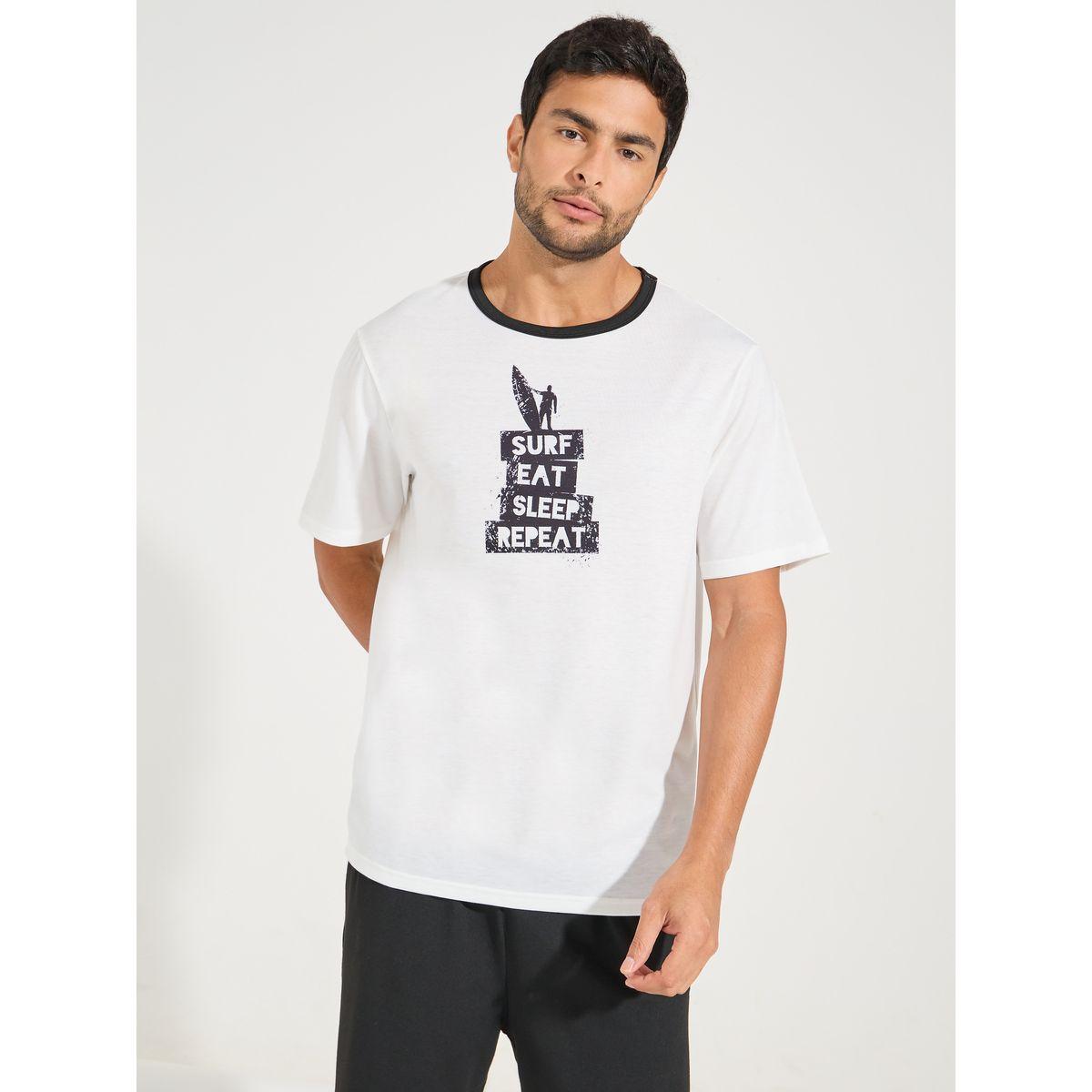 مجموعة من شورت سادة مع تيشيرت بطبعة جرافيك-men-clothing-nightwear-sets-image-4