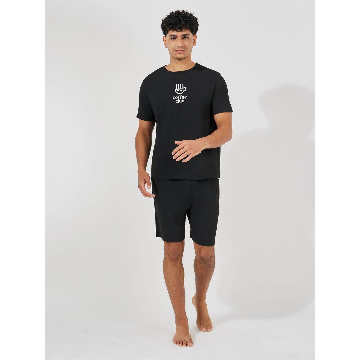 مجموعة من شورت سادة مع تيشيرت بطبعة جرافيك-men-clothing-nightwear-sets-image-1