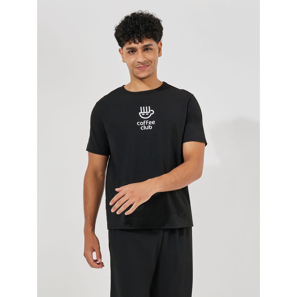 Styli Unwind Coffee Club Graphic Print T-Shirt & Solid Shorts Set-men-clothing-nightwear-sets-image-2