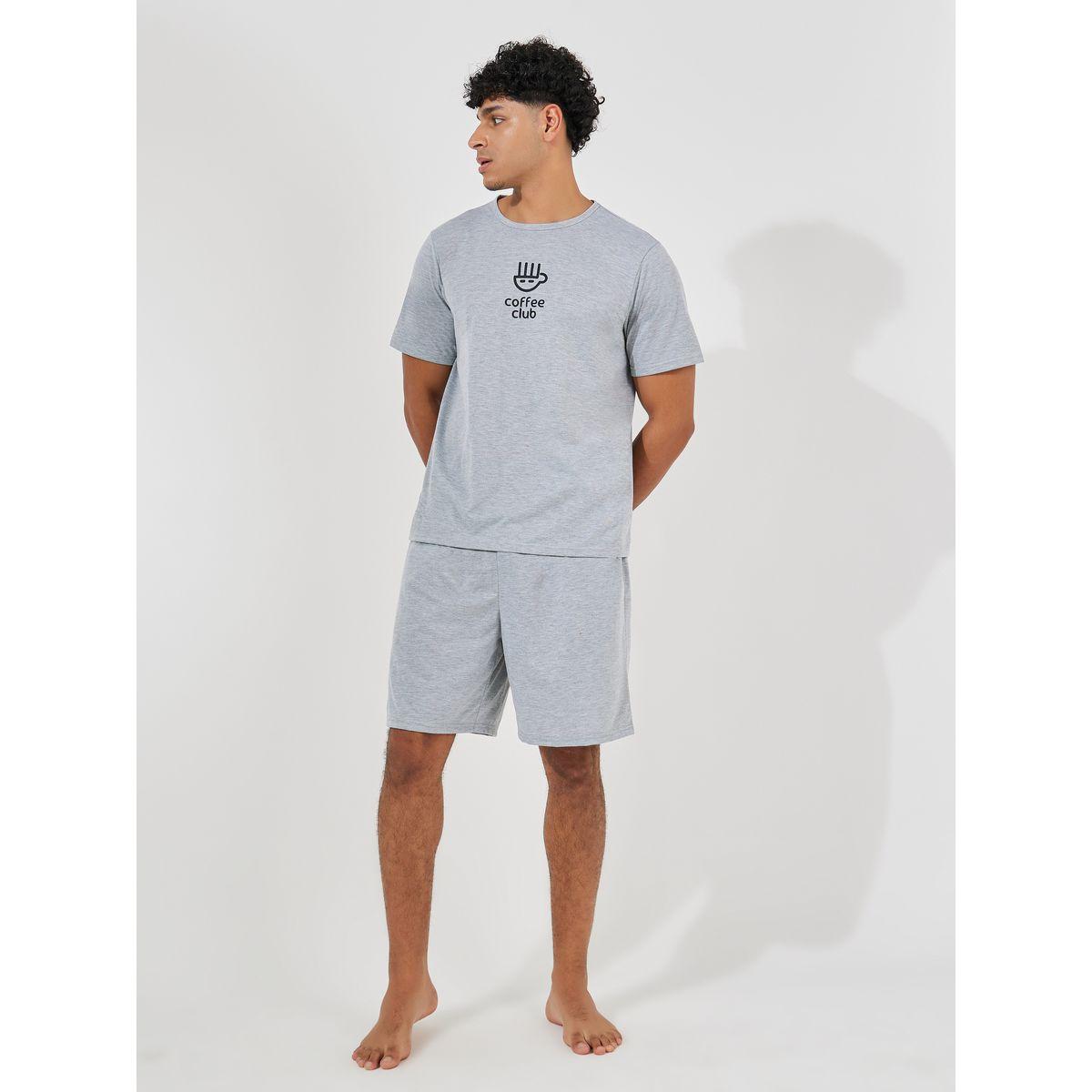 Styli Unwind Coffee Club Graphic Print T-Shirt & Solid Shorts Set-men-clothing-nightwear-sets-image-1