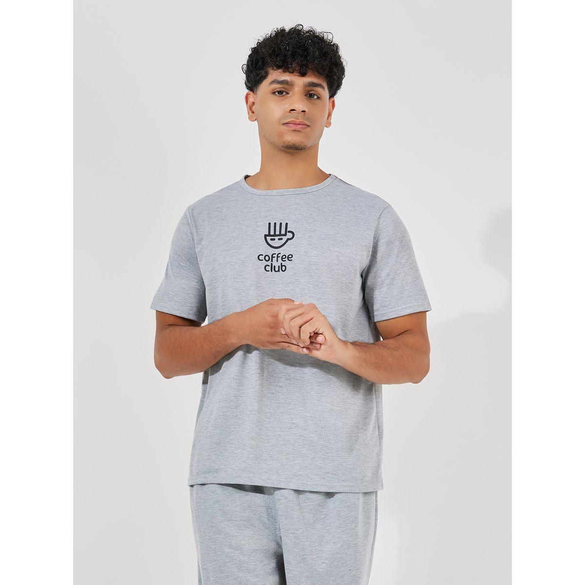 Styli Unwind Coffee Club Graphic Print T-Shirt & Solid Shorts Set-men-clothing-nightwear-sets-image-2
