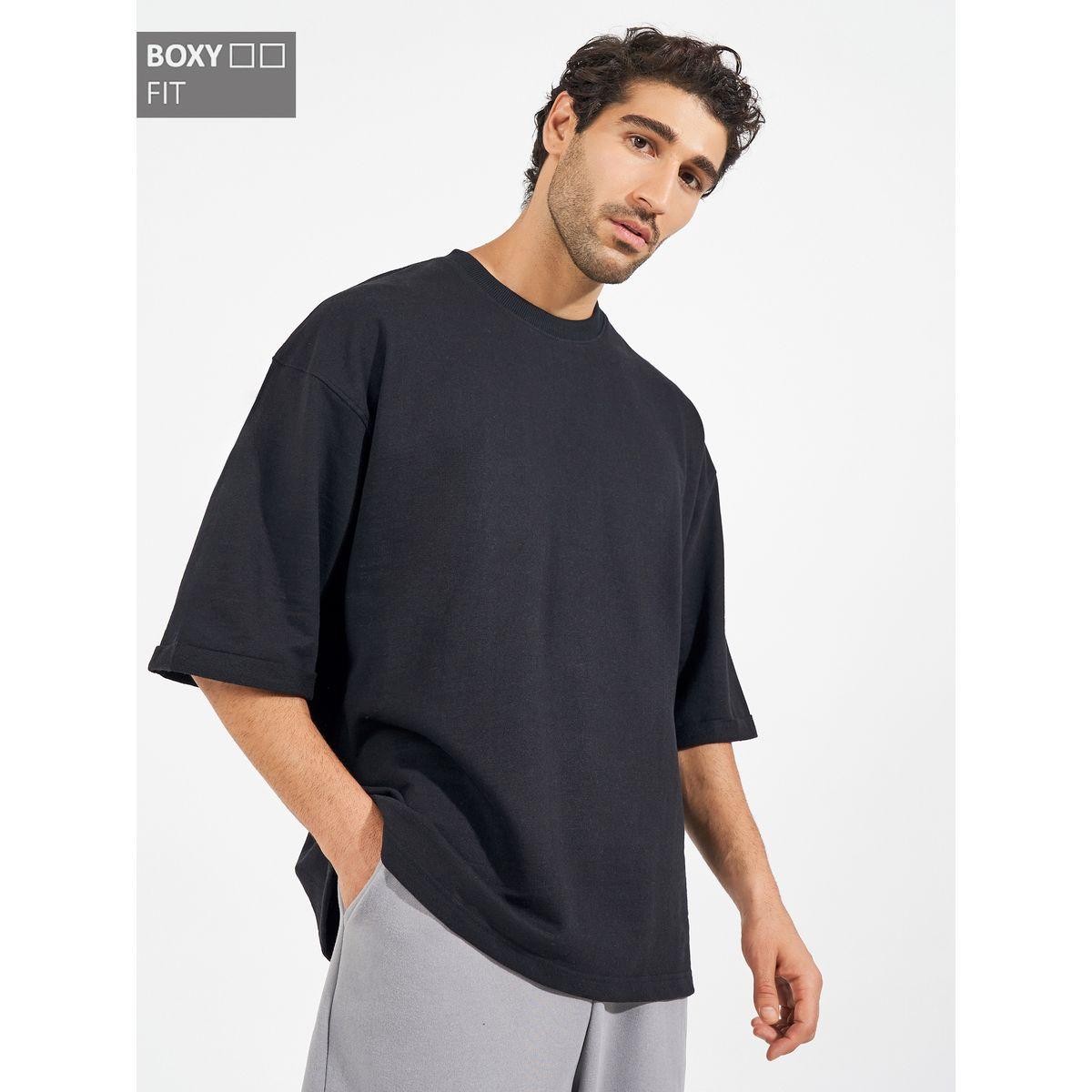 تيشيرت تيري بقصة بوكسي وأكمام ملفوفة-men-clothing-tshirtsandpolos-tshirts-image-1