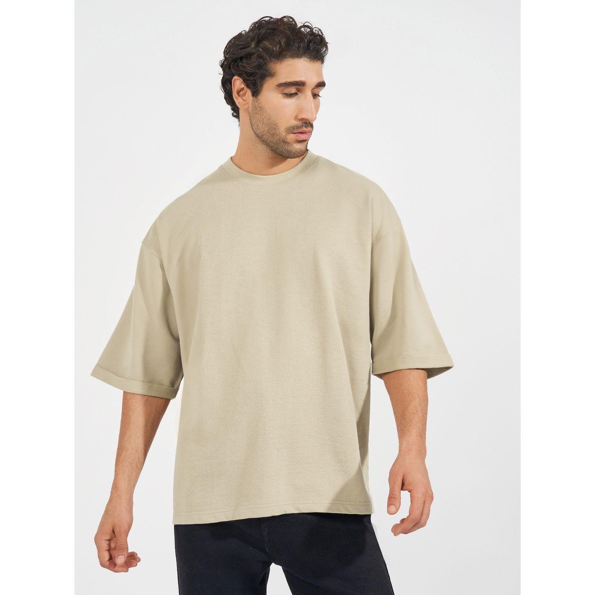 تيشيرت تيري بقصة بوكسي وأكمام ملفوفة-men-clothing-tshirtsandpolos-tshirts-image-1
