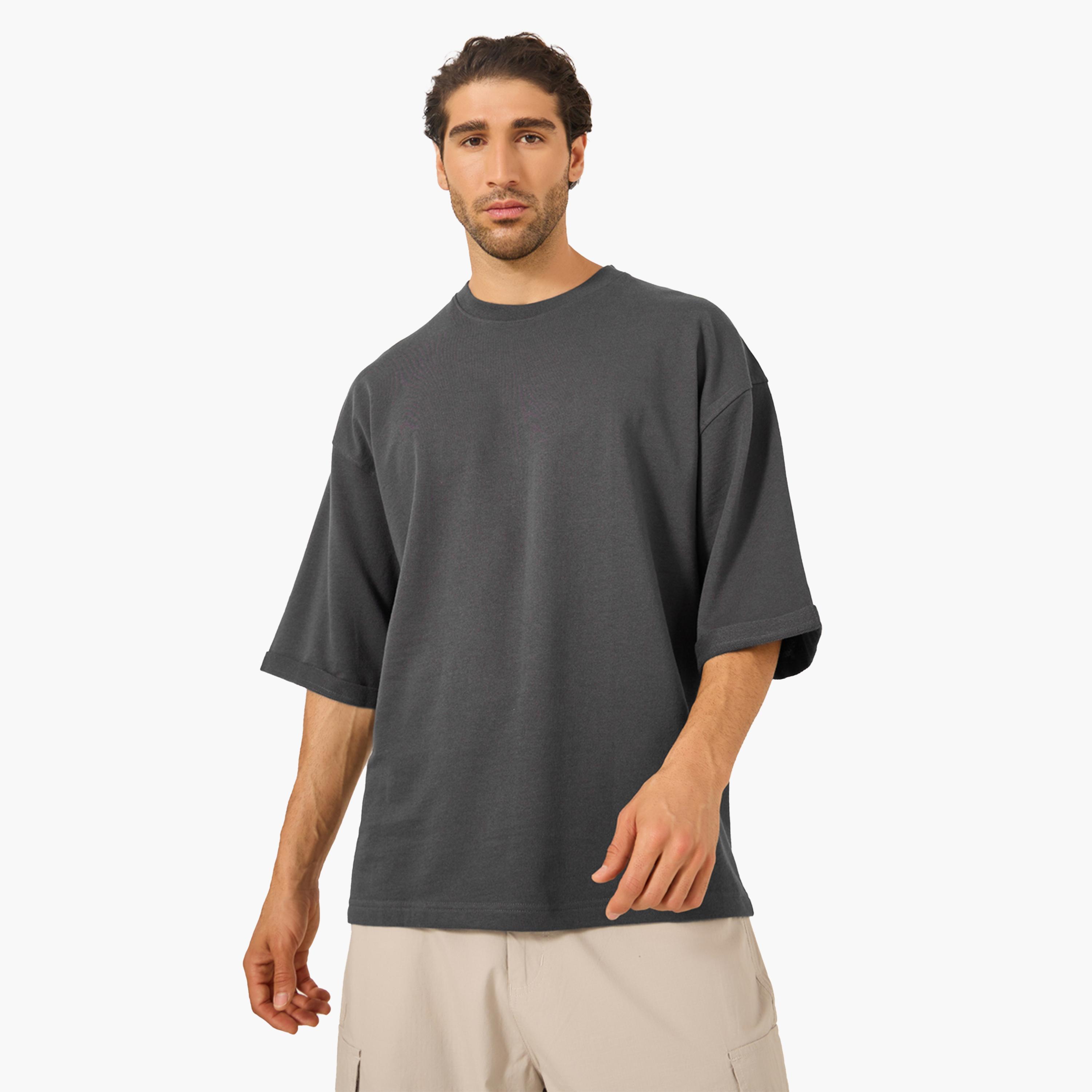 Styli Boxy Fit Terry T-Shirt with Turn-Up Sleeve-men-clothing-tshirtsandpolos-tshirts-image-1