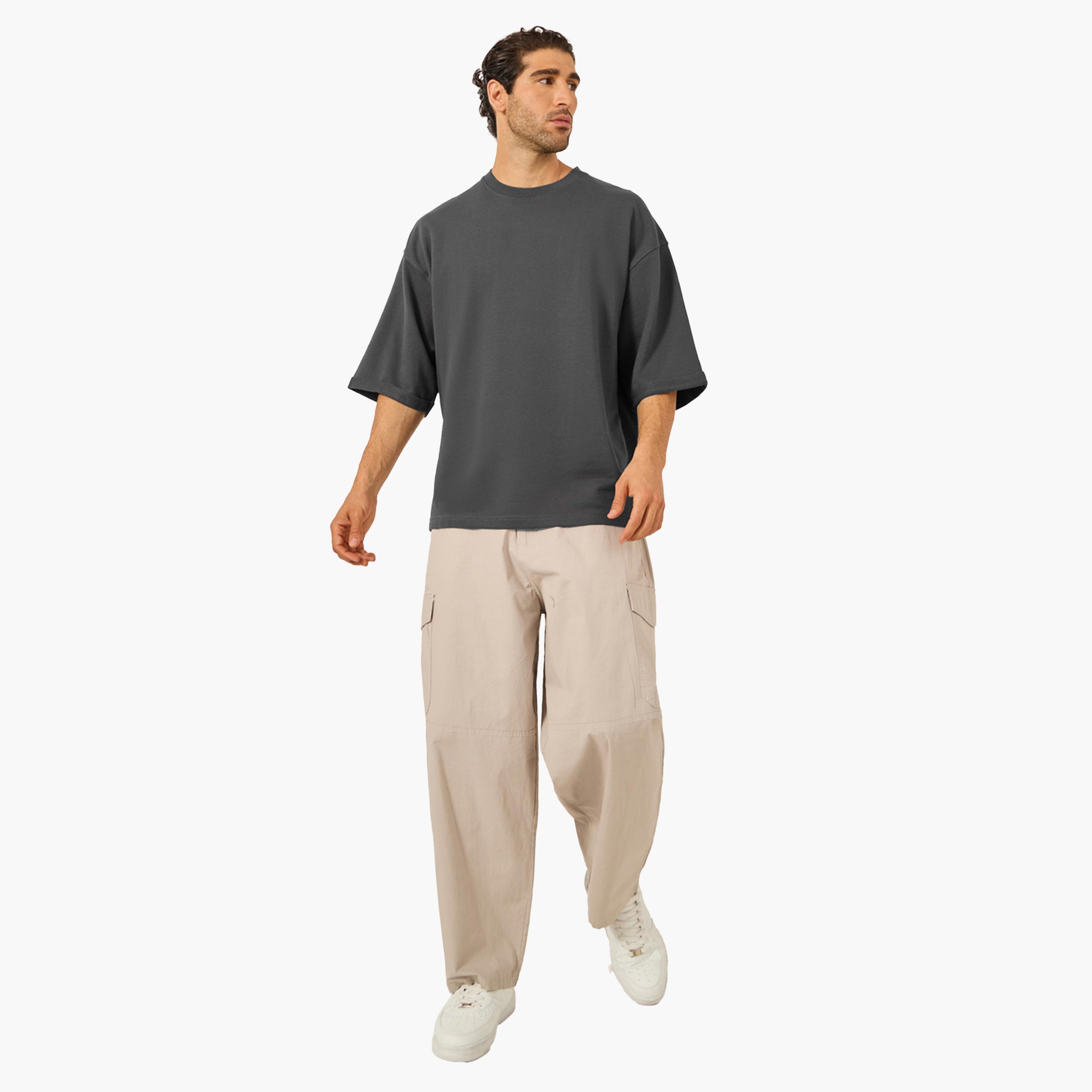 Styli Boxy Fit Terry T-Shirt with Turn-Up Sleeve-men-clothing-tshirtsandpolos-tshirts-image-2