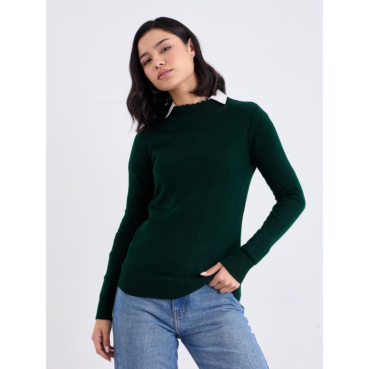 Styli Slim Fit Regular Length Textured Knit Sweater-women-winterwear-cardigansandjumpers-jumpers-image-2