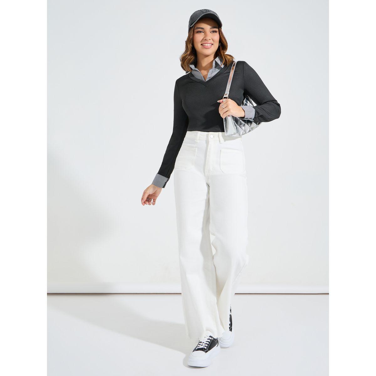Styli Elevate Rib Regular Fit Contrast Long Sleeve T-Shirt-women-clothing-tshirts-image-2