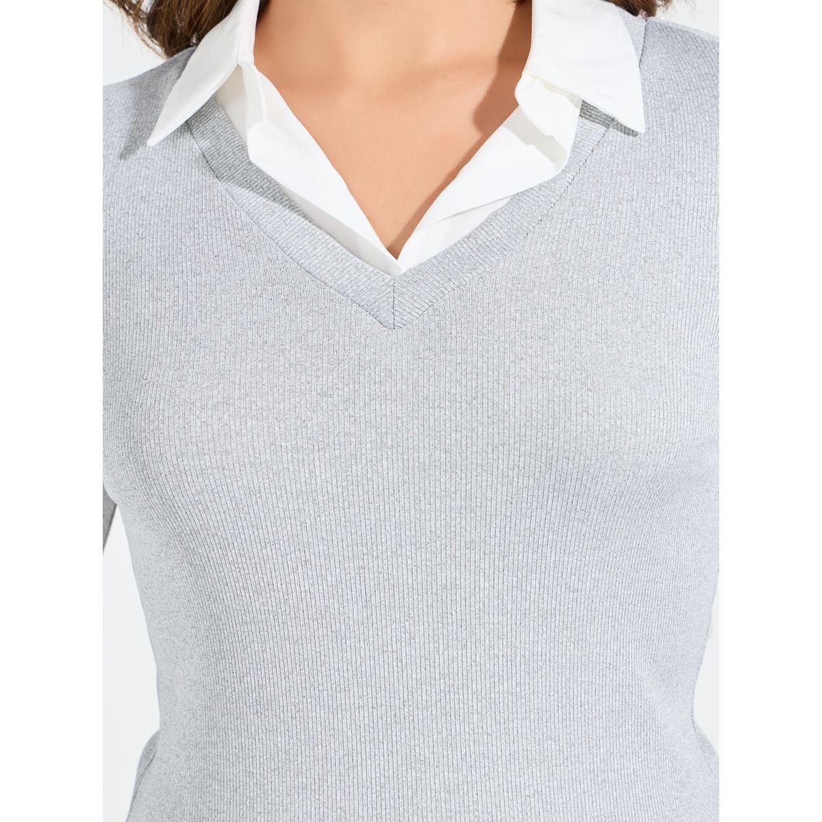 Styli Elevate Rib Regular Fit Contrast Long Sleeve T-Shirt-women-clothing-tshirts-image-4