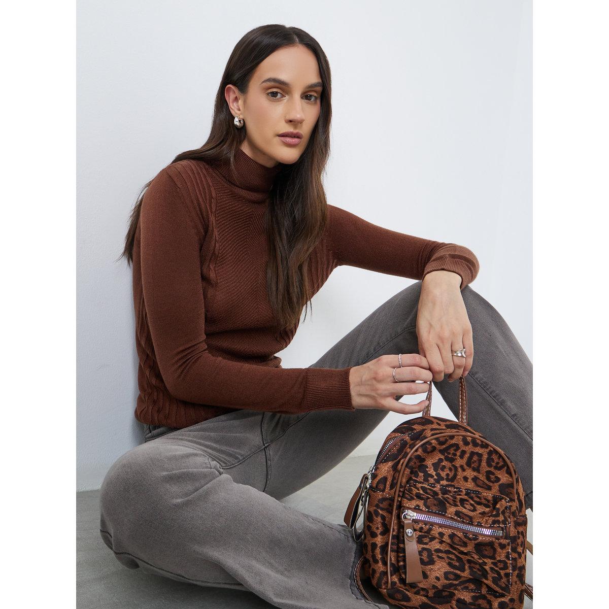 Styli Brown Turtleneck Slim Fit Sweater-women-winterwear-cardigansandjumpers-jumpers-image-1