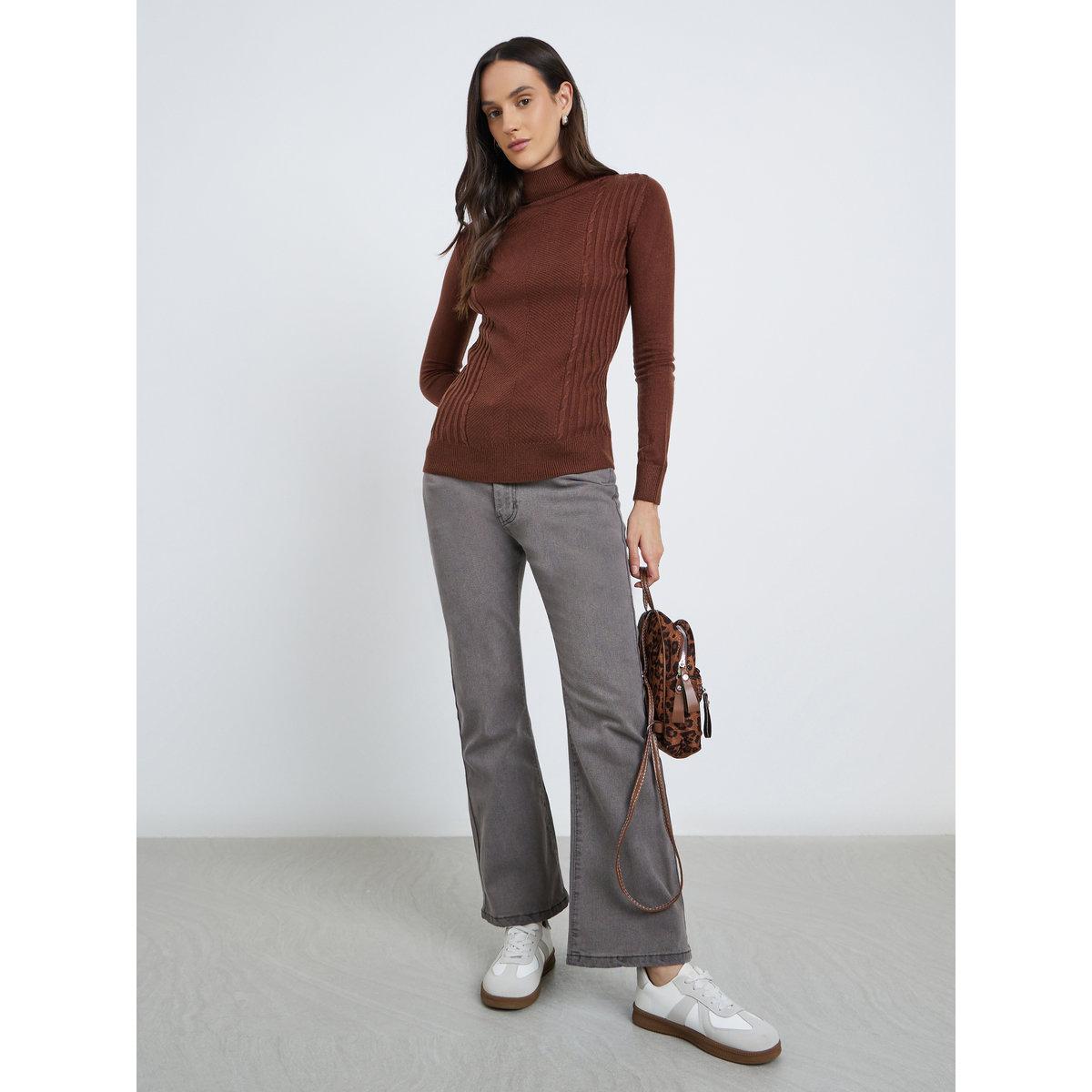 Styli Brown Turtleneck Slim Fit Sweater-women-winterwear-cardigansandjumpers-jumpers-image-2