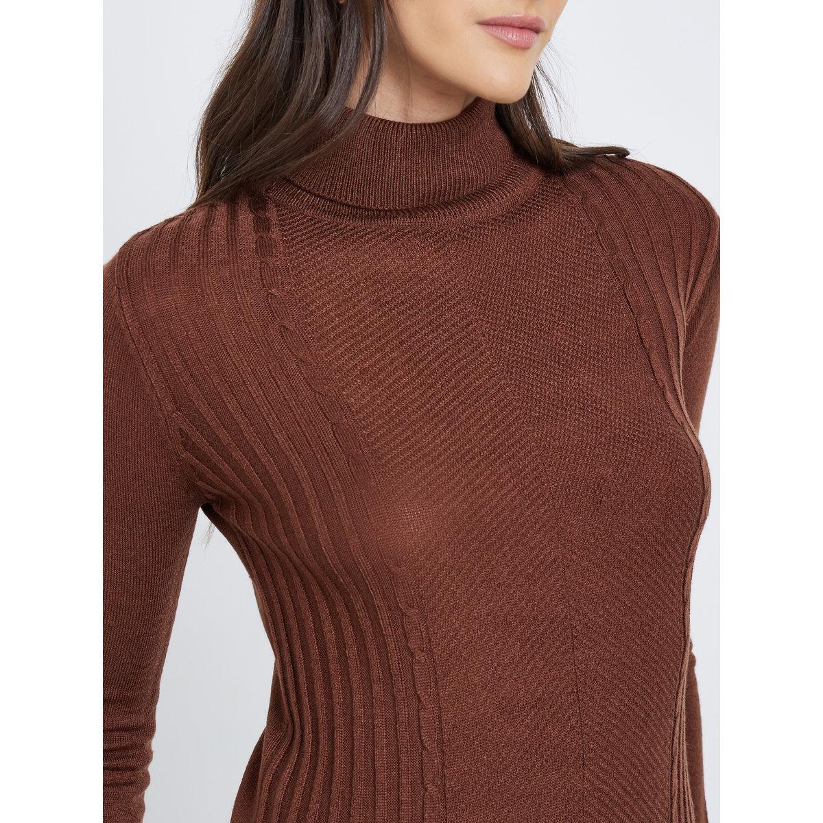 Styli Brown Turtleneck Slim Fit Sweater-women-winterwear-cardigansandjumpers-jumpers-image-4