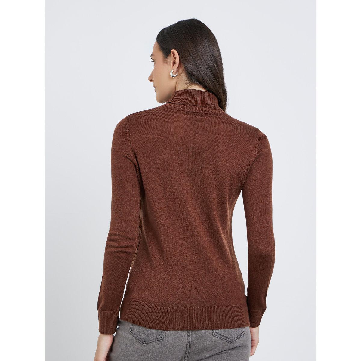 Styli Brown Turtleneck Slim Fit Sweater-women-winterwear-cardigansandjumpers-jumpers-image-5