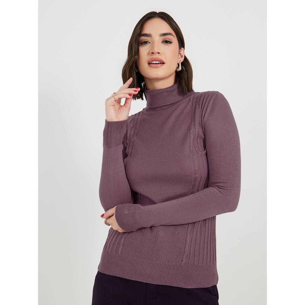 Styli Slim Fit Regular Length Turtle Neck Cable Knit Sweater-women-clothing-cardigansandjumpers-jumpers-image-1
