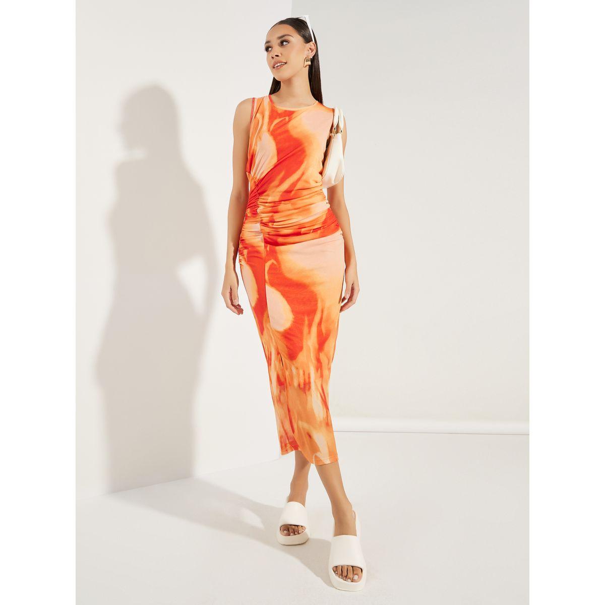 Styli Tie & Dye Print Gathered Bodycon Midi Dress-women-clothing-dresses-image-1