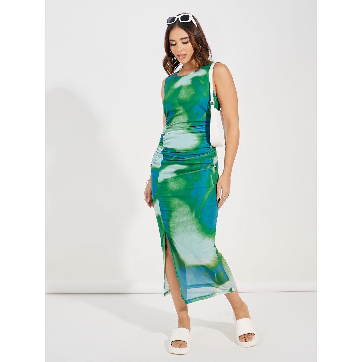 Styli Tie & Dye Gathered Bodycon Midi Dress-women-clothing-dresses-image-1