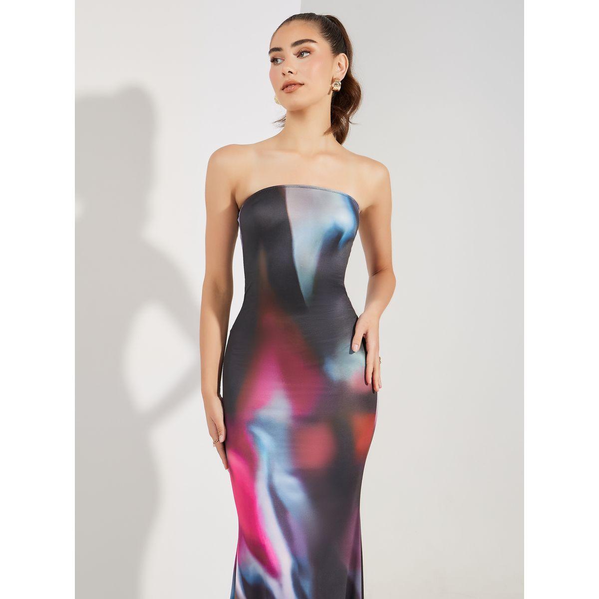 Styli Tie-Dye Print Bandeau Neck Mermaid Hem Maxi Dress-women-clothing-dresses-image-2