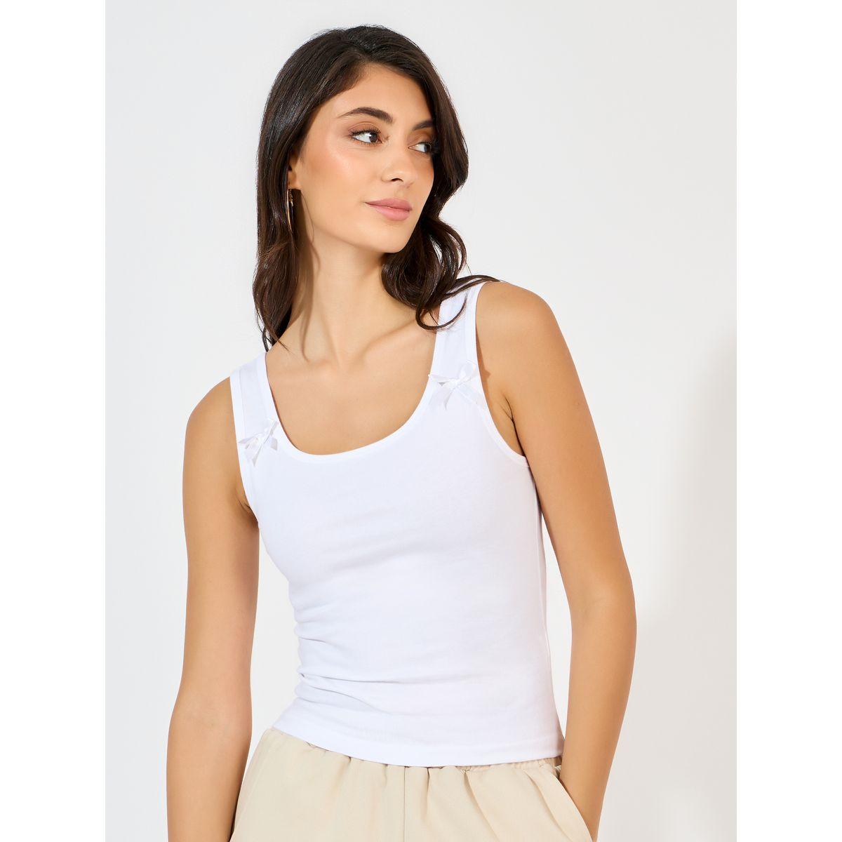 الصلبة ساحة الرقبة واسعة Strappy تانك المجهزة-women-clothing-tshirts-image-1