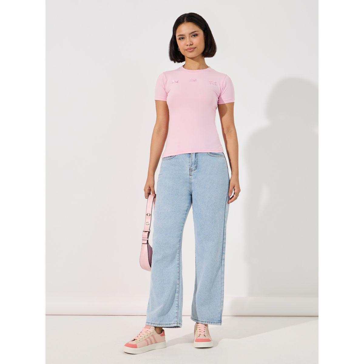 تيشيرت سادة بياقة دائرية وأكمام قصيرة-women-clothing-tshirts-image-2