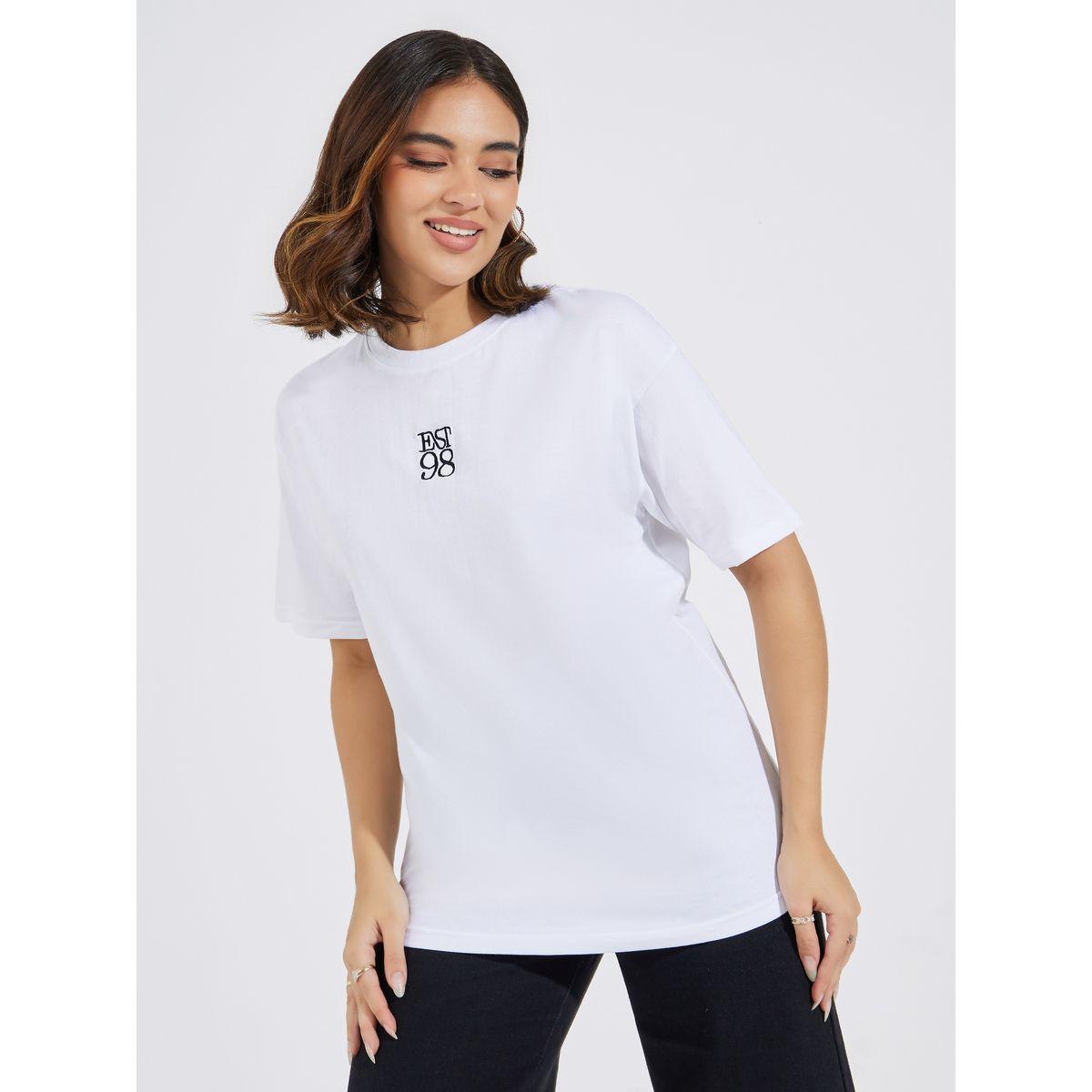 تيشيرت فضفاض بتفاصيل مُطرّزة مع أكتاف منخفضة-women-clothing-tshirts-image-1