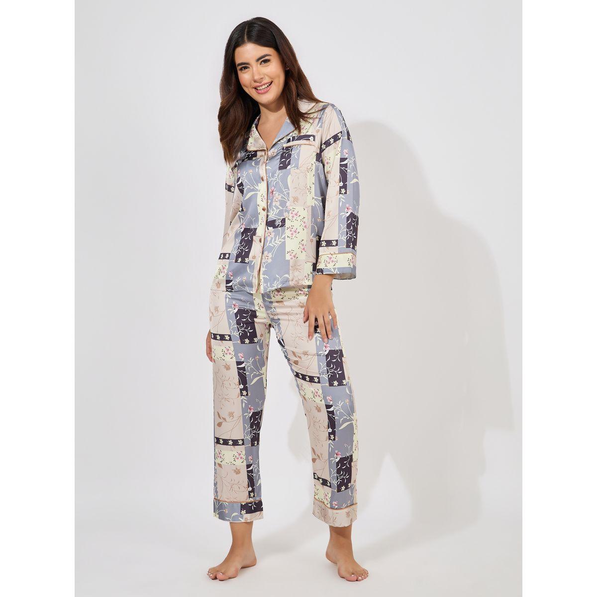 Styli Unwind Floral Patchwork Piping Detail Shirt & Pyjama Set-women-clothing-nightwear-pyjamas-longsets-image-1