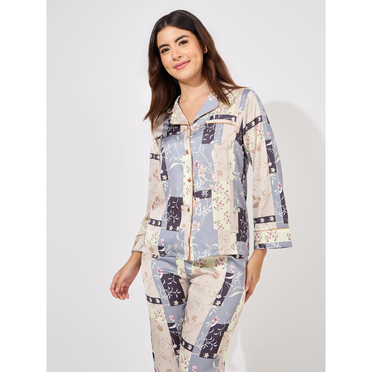 Styli Unwind Floral Patchwork Piping Detail Shirt & Pyjama Set-women-clothing-nightwear-pyjamas-longsets-image-2