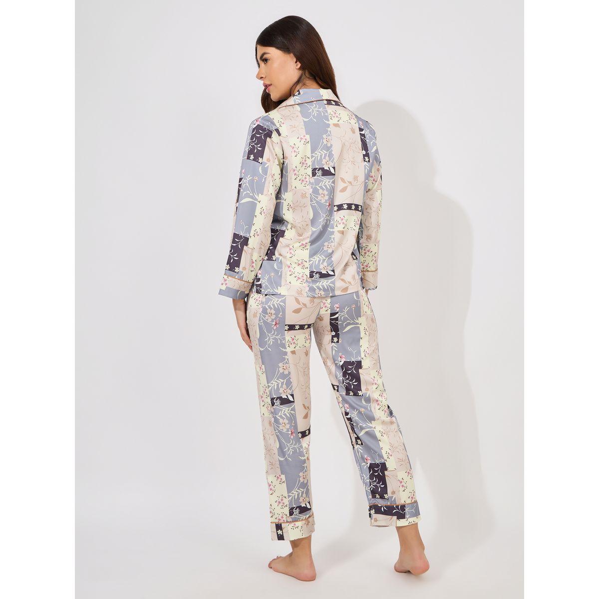 Styli Unwind Floral Patchwork Piping Detail Shirt & Pyjama Set-women-clothing-nightwear-pyjamas-longsets-image-4