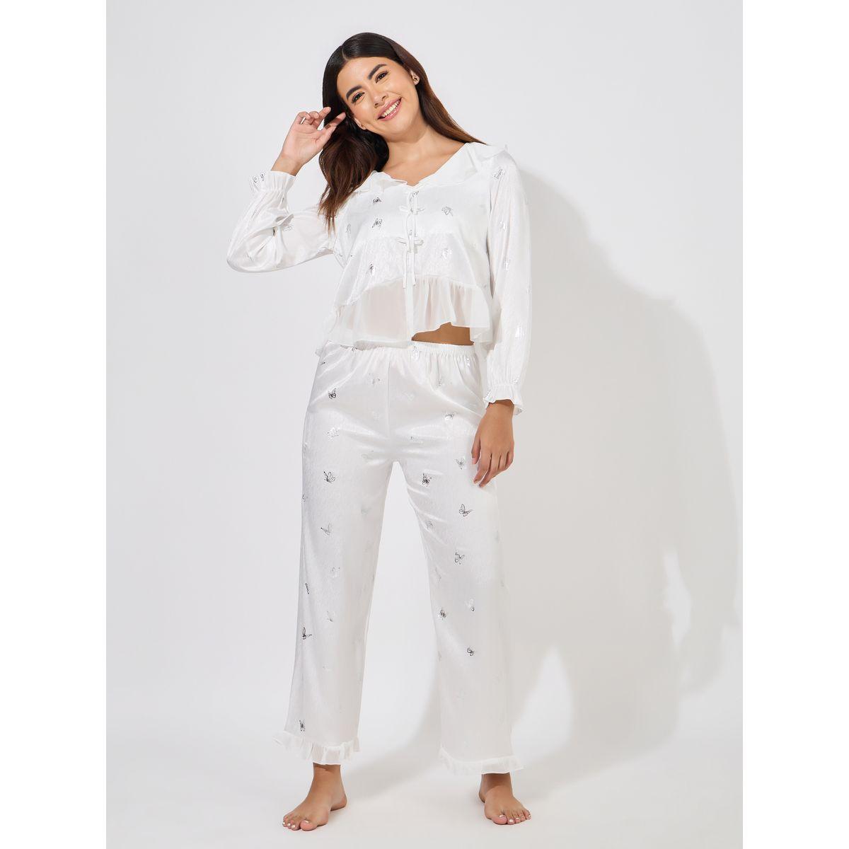 طقم من بنطال بيجاما مع بلوزة بتفاصيل كشكش-women-clothing-nightwear-pyjamas-longsets-image-1
