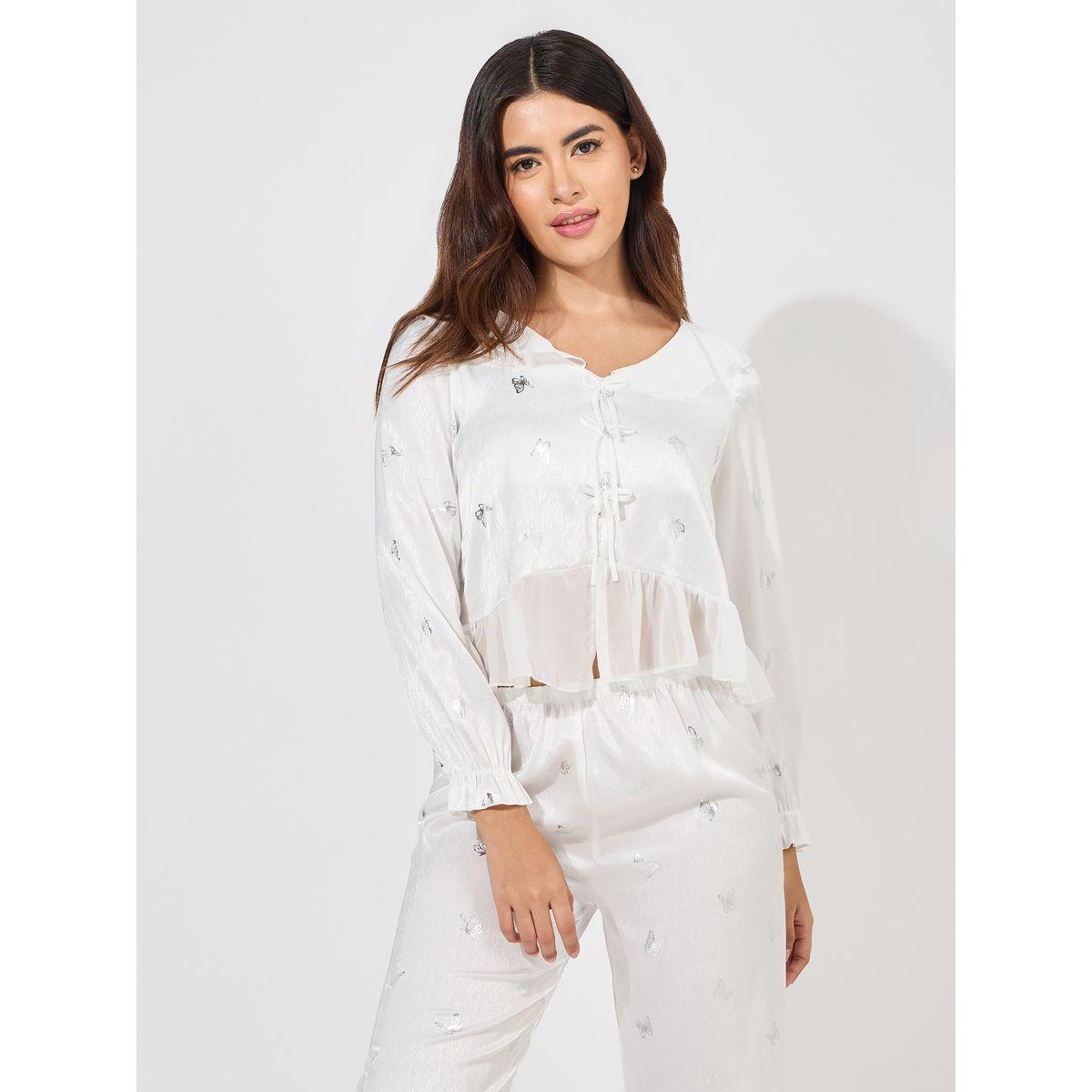 طقم من بنطال بيجاما مع بلوزة بتفاصيل كشكش-women-clothing-nightwear-pyjamas-longsets-image-2