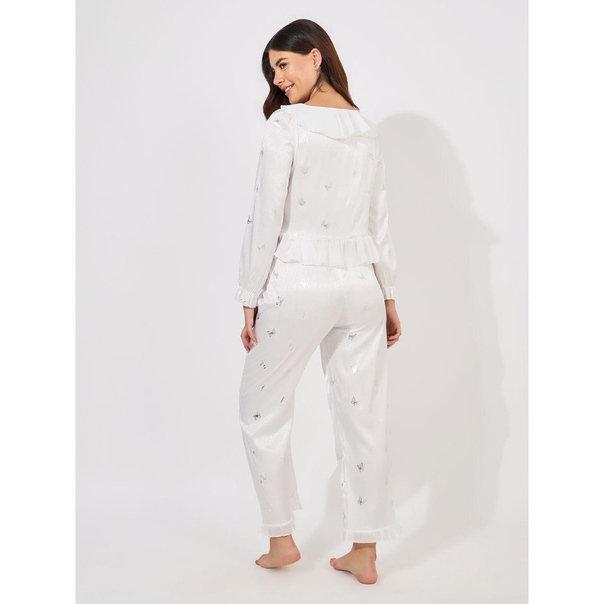 طقم من بنطال بيجاما مع بلوزة بتفاصيل كشكش-women-clothing-nightwear-pyjamas-longsets-image-4