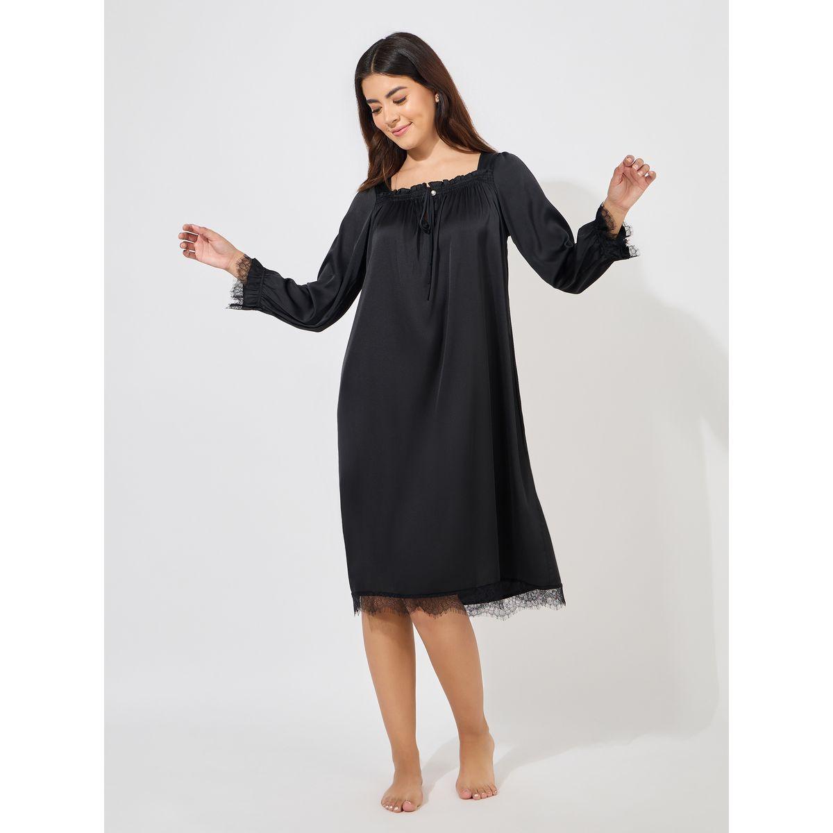 Styli Unwind Gathered Neck Lace Detail Nightdress-women-clothing-nightwear-nighties-image-1