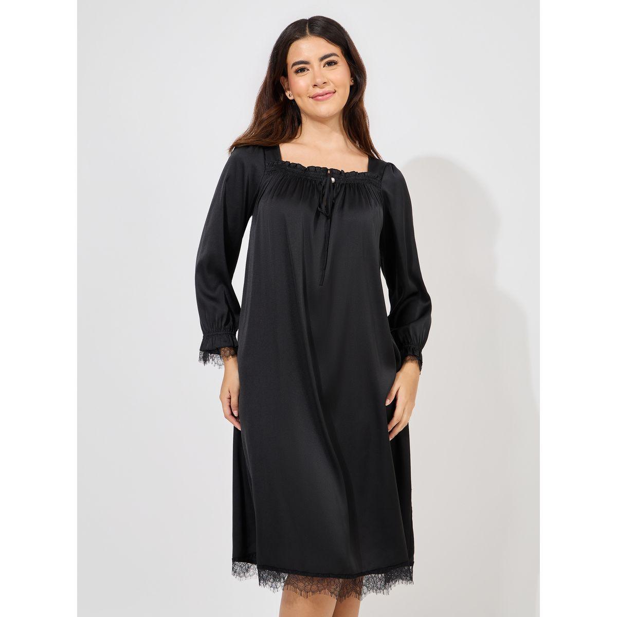 Styli Unwind Gathered Neck Lace Detail Nightdress-women-clothing-nightwear-nighties-image-2