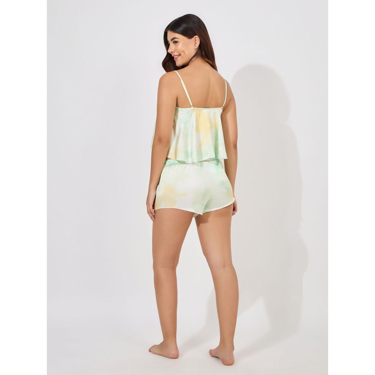 مجموعة من شورت مع بلوزة كامي ساتان بطبعة تاي داي-women-clothing-nightwear-pyjamas-shortsets-image-4