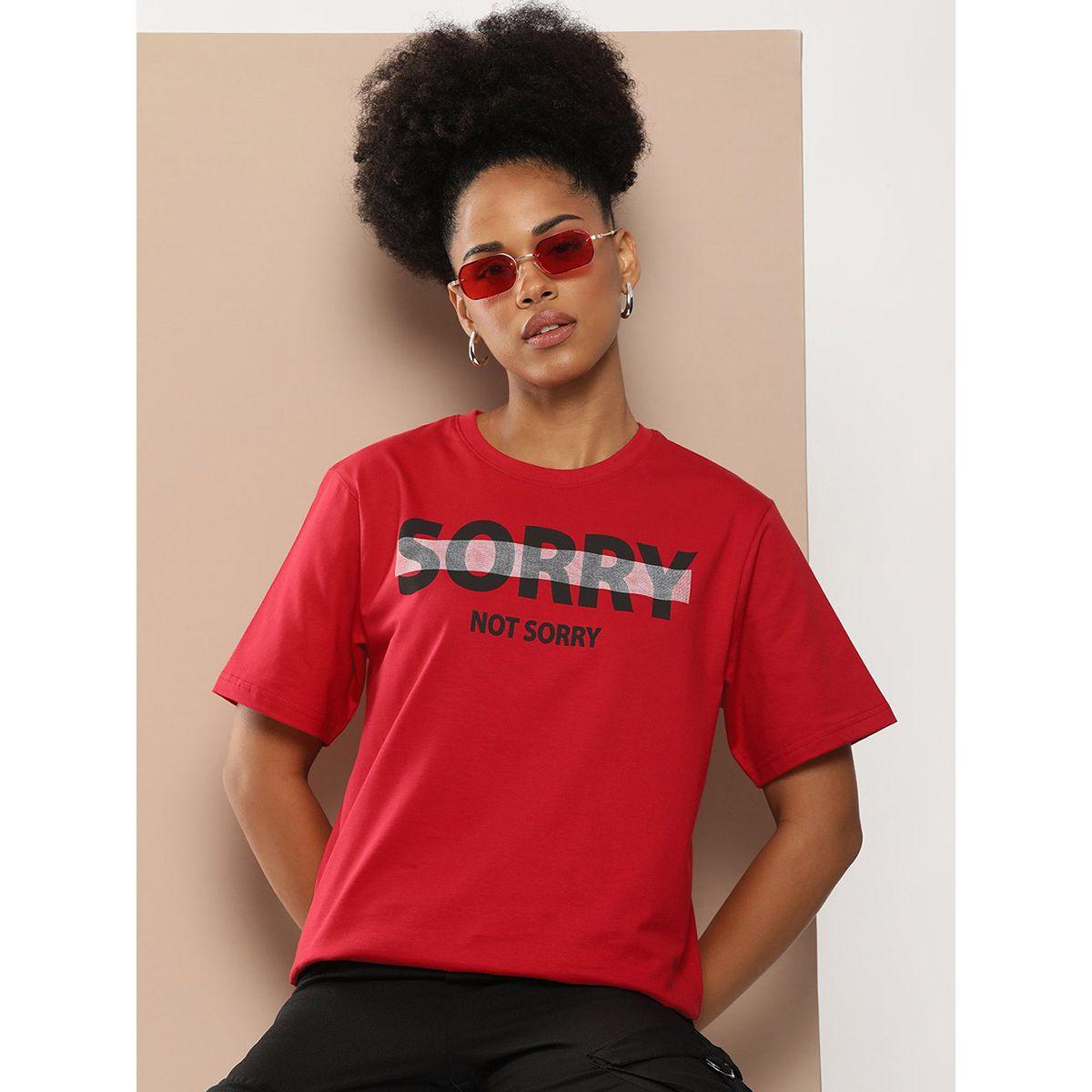Difference of Opinion X Styli  Oversized Sorry Not Sorry Slogan Print T-Shirt-women-clothing-tshirts-image-1