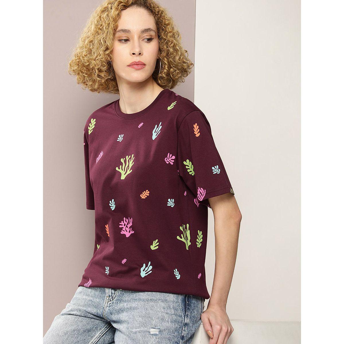 Dillinger X Styli  Oversized Coral Graphic Print T-Shirt-women-clothing-tshirts-image-1