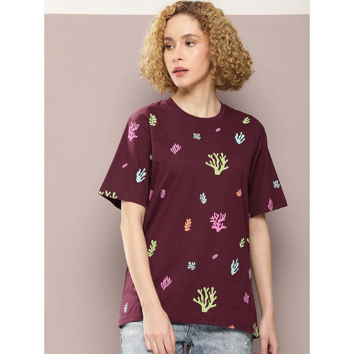 Dillinger X Styli  Oversized Coral Graphic Print T-Shirt-women-clothing-tshirts-image-3