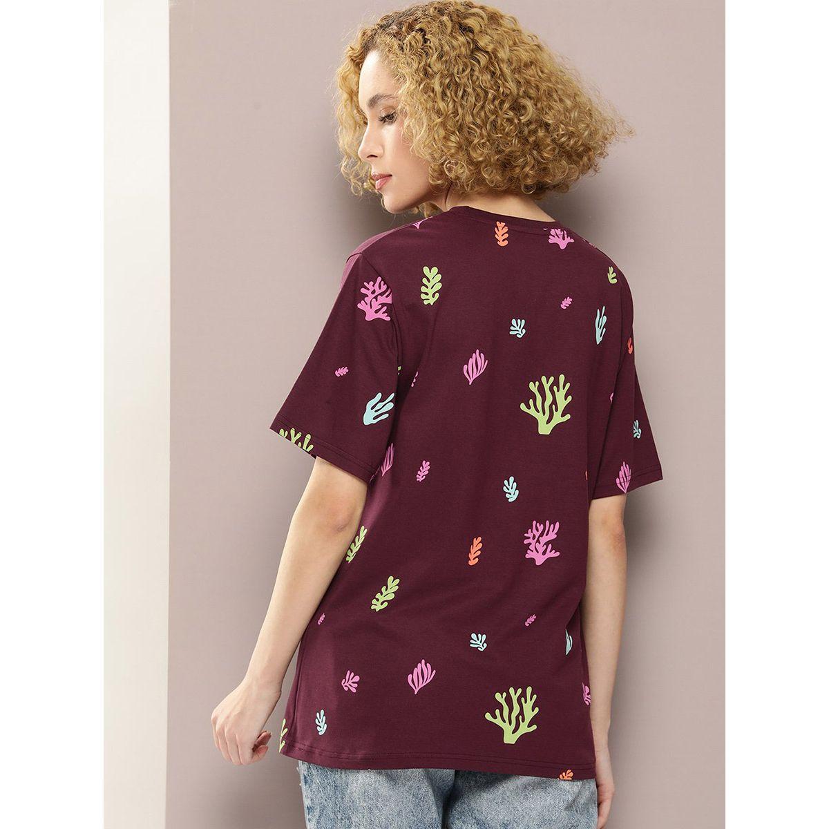 Dillinger X Styli  Oversized Coral Graphic Print T-Shirt-women-clothing-tshirts-image-4