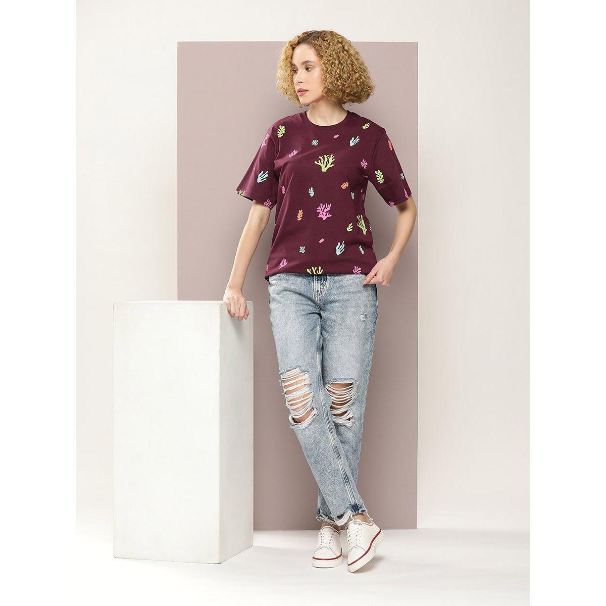 Dillinger X Styli  Oversized Coral Graphic Print T-Shirt-women-clothing-tshirts-image-5