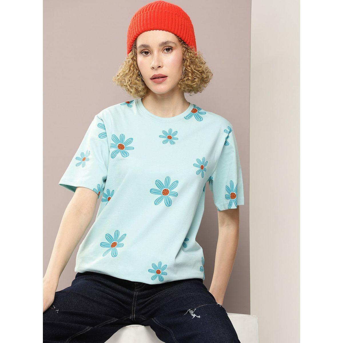 Dillinger X Styli  Oversized Flower Print Round Neck T-Shirt-women-clothing-tshirts-image-1