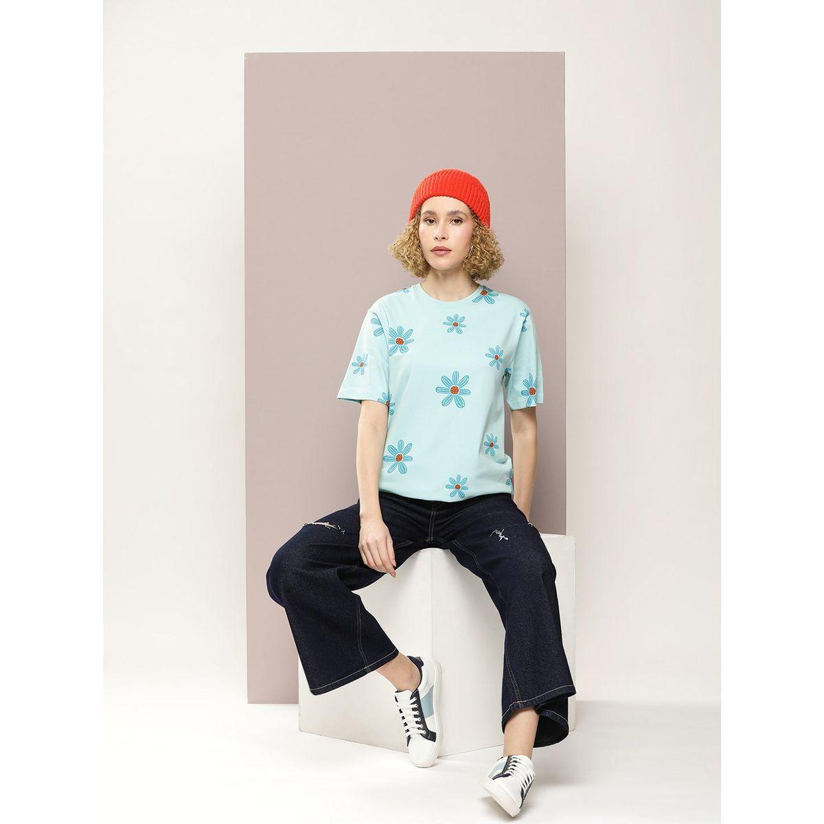 Dillinger X Styli  Oversized Flower Print Round Neck T-Shirt-women-clothing-tshirts-image-5