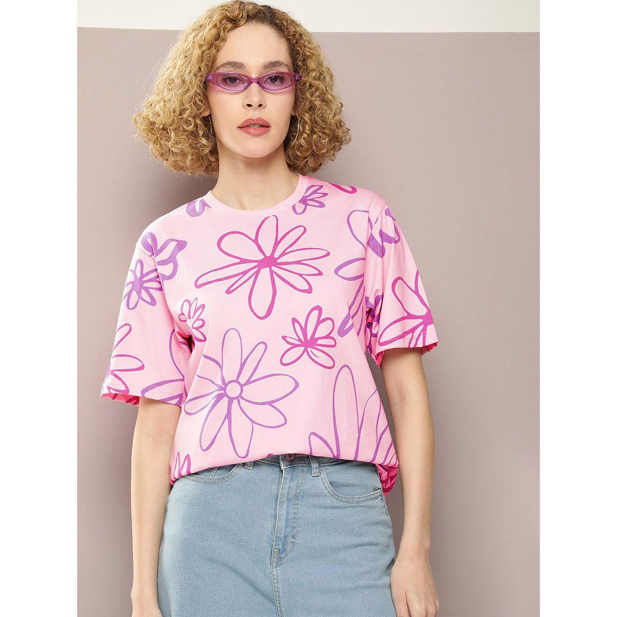 تيشيرت قطن فضفاض مطبع بزهور ديلينجر × ستايلي-women-clothing-tshirts-image-1