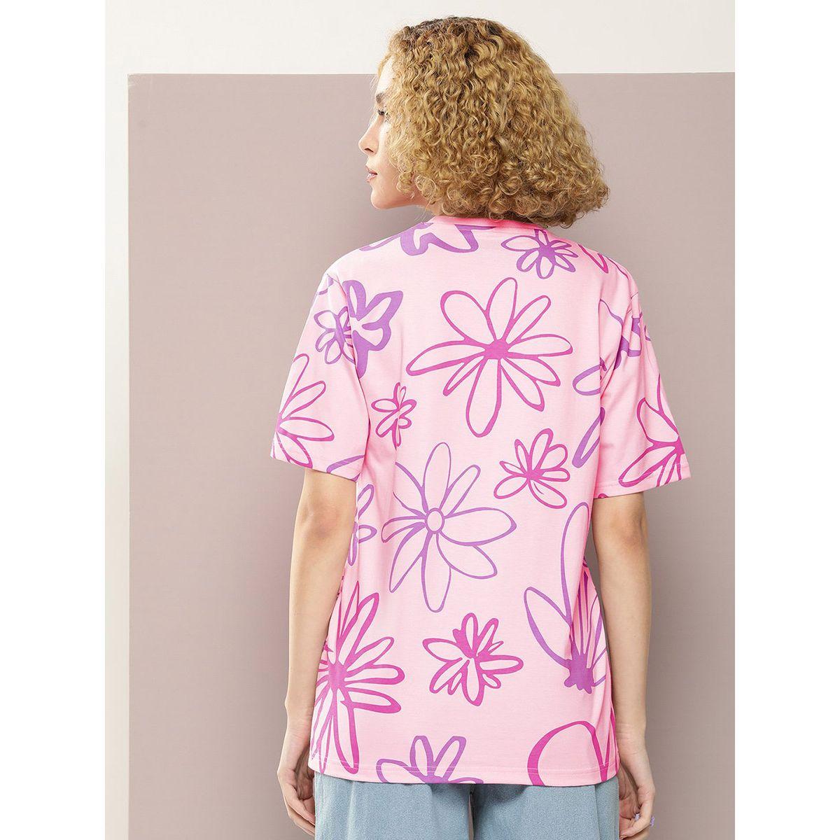 تيشيرت قطن فضفاض مطبع بزهور ديلينجر × ستايلي-women-clothing-tshirts-image-4