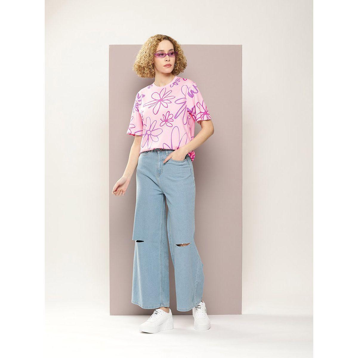 تيشيرت قطن فضفاض مطبع بزهور ديلينجر × ستايلي-women-clothing-tshirts-image-5
