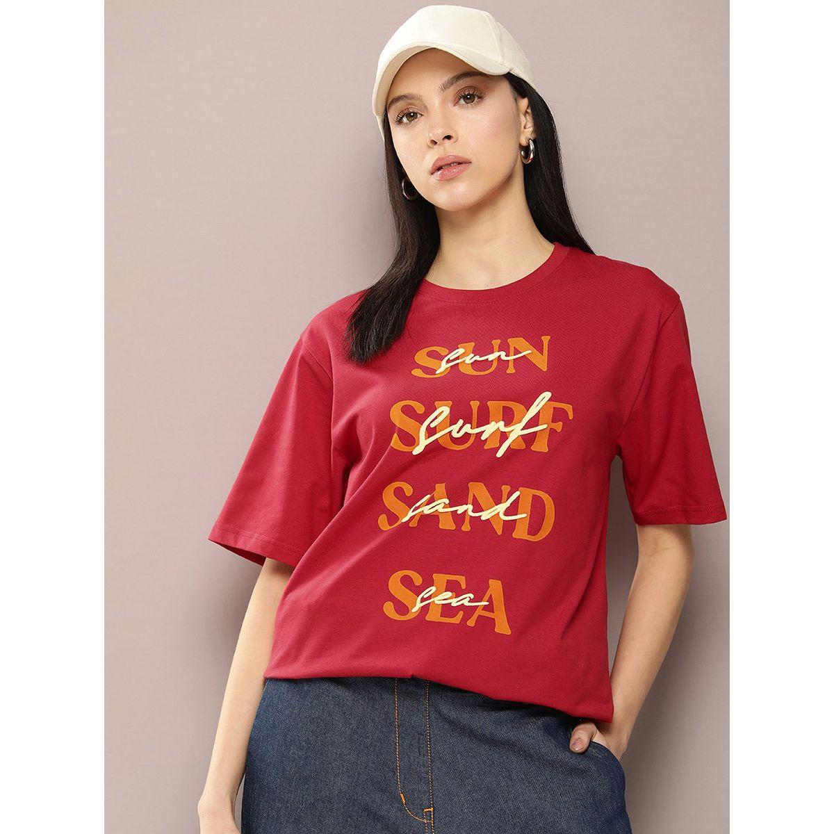 تيشيرت فضفاض مطبع بطبعة كتابة ديلينجر × ستايلي-women-clothing-tshirts-image-1