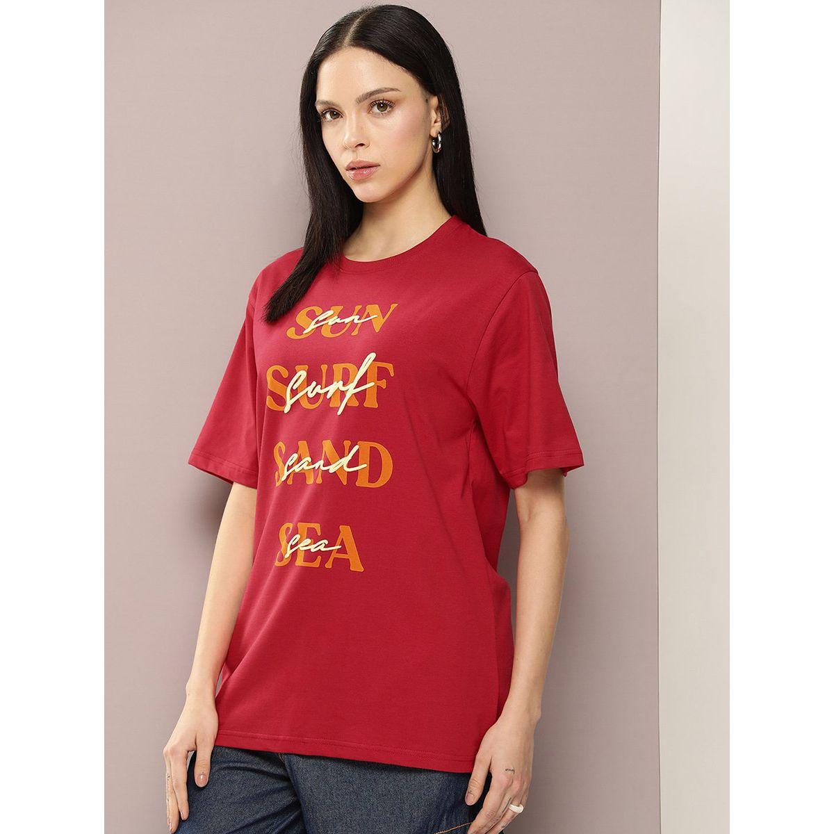 تيشيرت فضفاض مطبع بطبعة كتابة ديلينجر × ستايلي-women-clothing-tshirts-image-3