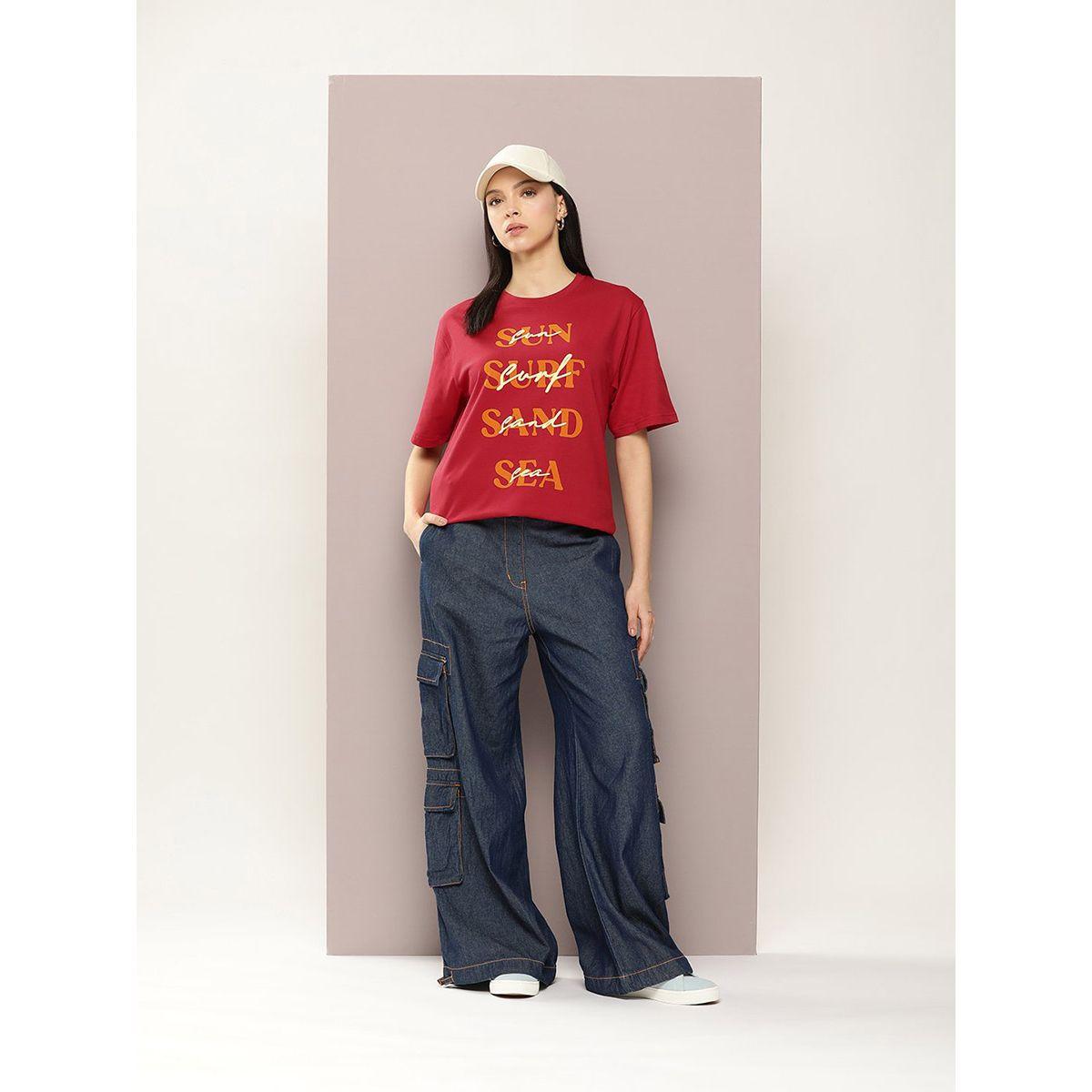 تيشيرت فضفاض مطبع بطبعة كتابة ديلينجر × ستايلي-women-clothing-tshirts-image-5
